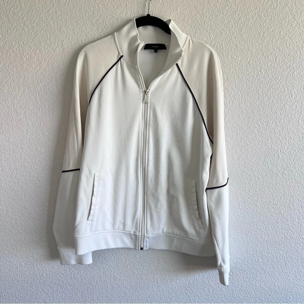 Vince Men's Leche Off White/Sail White Colorblock Full Zip Track Jacket - Picture 2 of 12